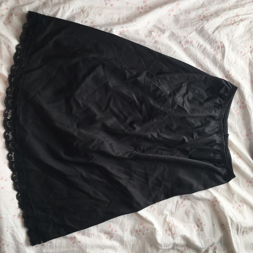 Super cute black silk skirt with lace!